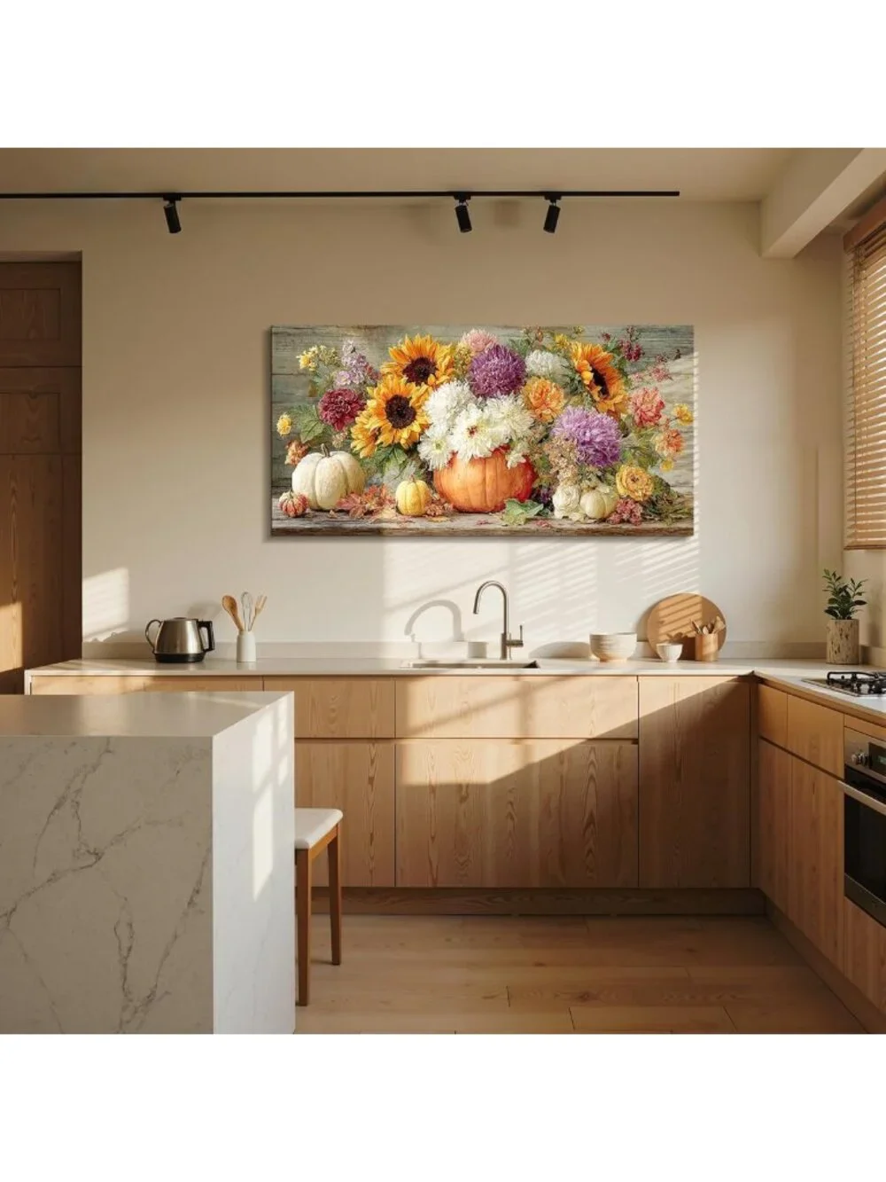 Autumn Wall Art Canvas Print - Pumpkin & Sunflower Decor for Cozy Home